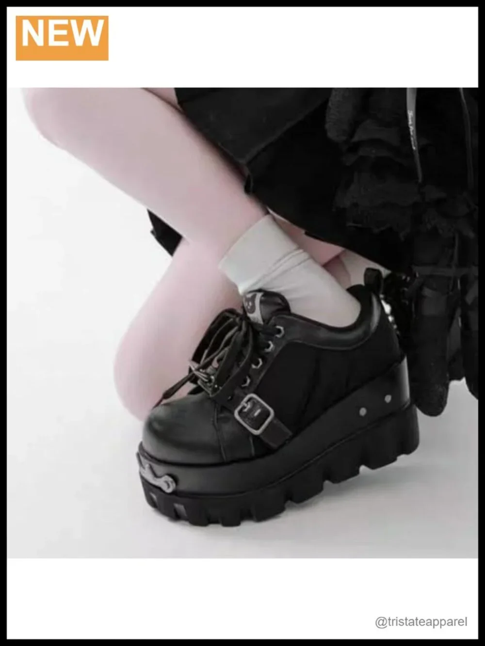 Goth Y2K Platform Combat Boots for Women with Cat Decor 7cm Chunky Sole Lace-Up